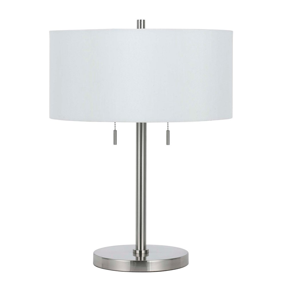 24" Nickel Metal Two Light Table Lamp With White Empire Shade HomeRoots