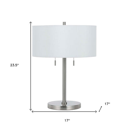 24" Nickel Metal Two Light Table Lamp With White Empire Shade HomeRoots