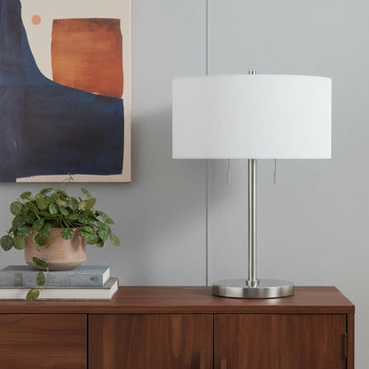 24" Nickel Metal Two Light Table Lamp With White Empire Shade HomeRoots