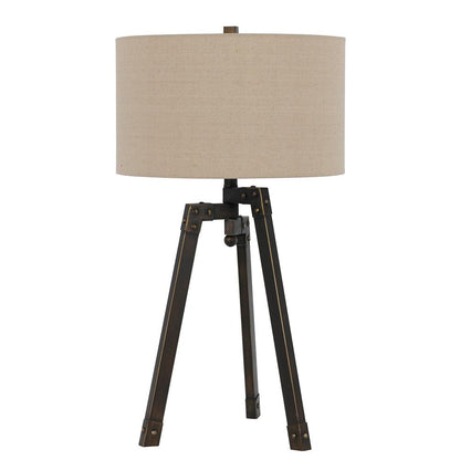 32" Charcoal Metal Tripod Table Lamp With Tan Drum Shade HomeRoots