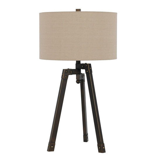 32" Charcoal Metal Tripod Table Lamp With Tan Drum Shade HomeRoots
