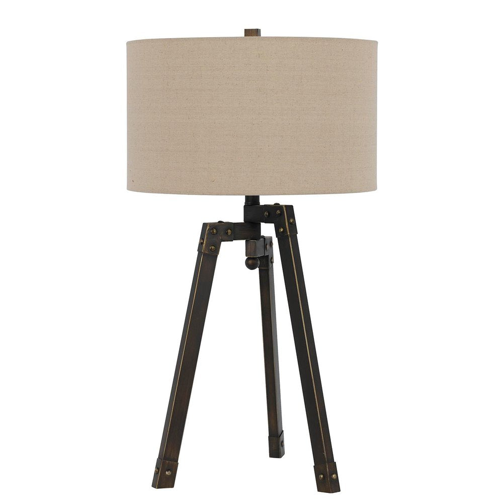 32" Charcoal Metal Tripod Table Lamp With Tan Drum Shade HomeRoots