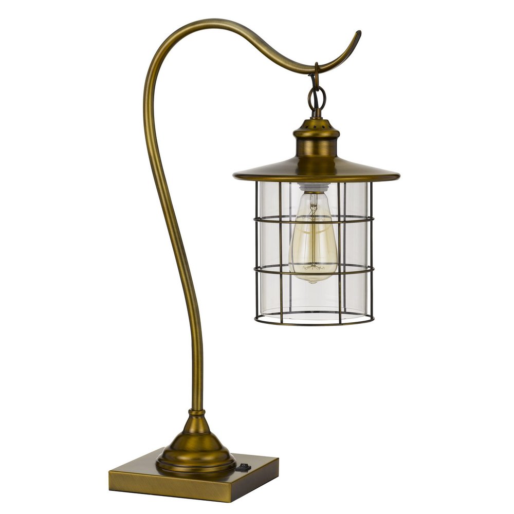 25" Antiqued Brass Metal Lantern Desk Lamp With Antiqued Brass Drum Shade — view 1