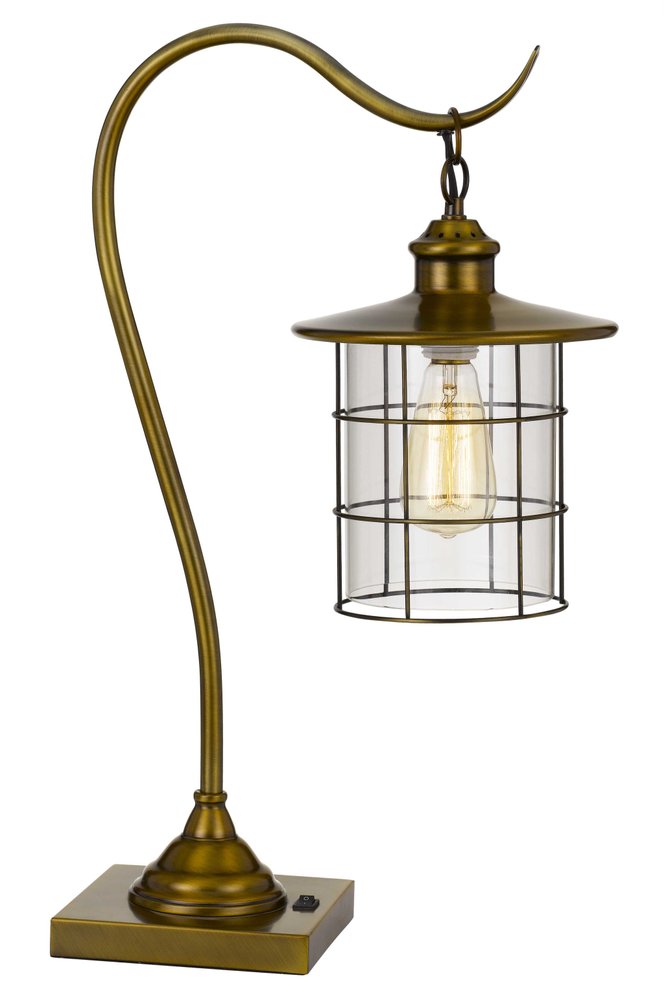 25" Antiqued Brass Metal Lantern Desk Lamp With Antiqued Brass Drum Shade — view 3