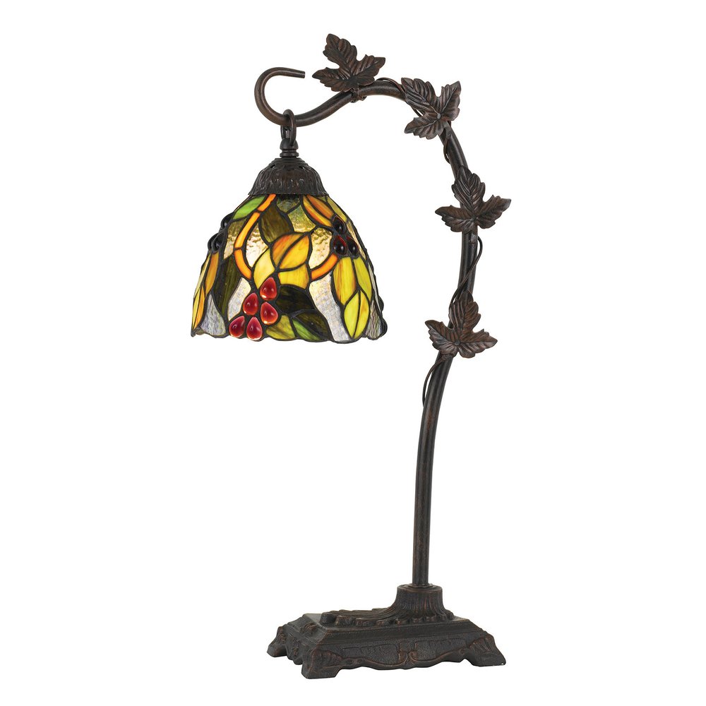 24" Bronze Metal Tiffany Style Table Lamp With Hanging Stained Glass Shade — view 1