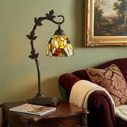 24" Bronze Metal Tiffany Style Table Lamp With Hanging Stained Glass Shade HomeRoots