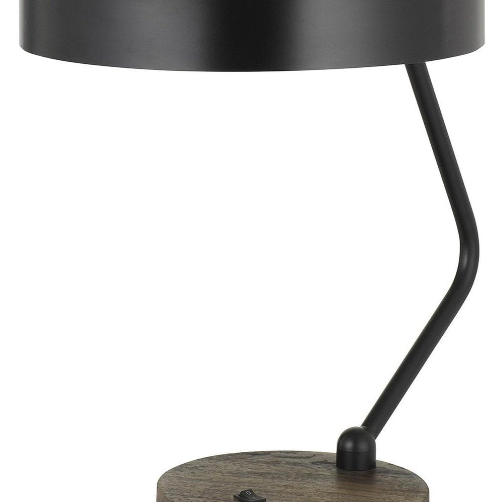20" Black And Brown Wood And Metal Two Light USB Table Lamp With Beige And Black Shade HomeRoots