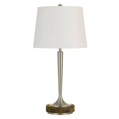 29" Nickel Metal Usb Table Lamp With Off White Empire Shade