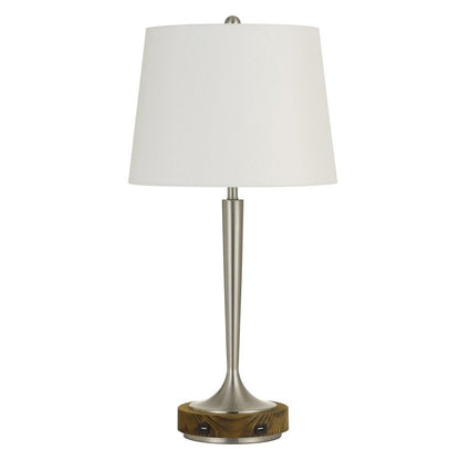 29" Nickel Metal Usb Table Lamp With Off White Empire Shade HomeRoots