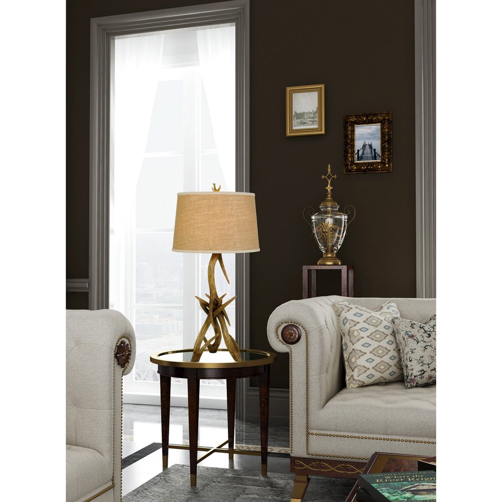 33" Brown Antlers Table Lamp With Brown Empire Shade HomeRoots