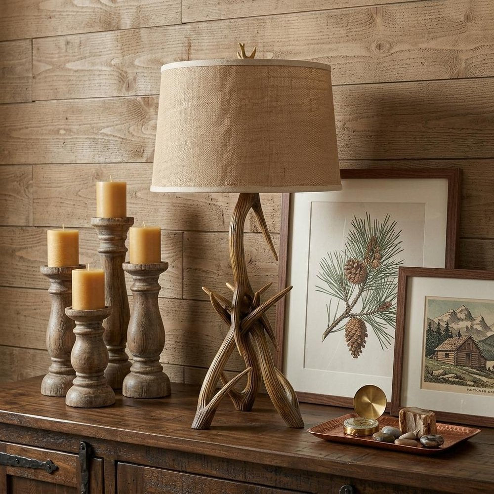 33" Brown Antlers Table Lamp With Brown Empire Shade HomeRoots