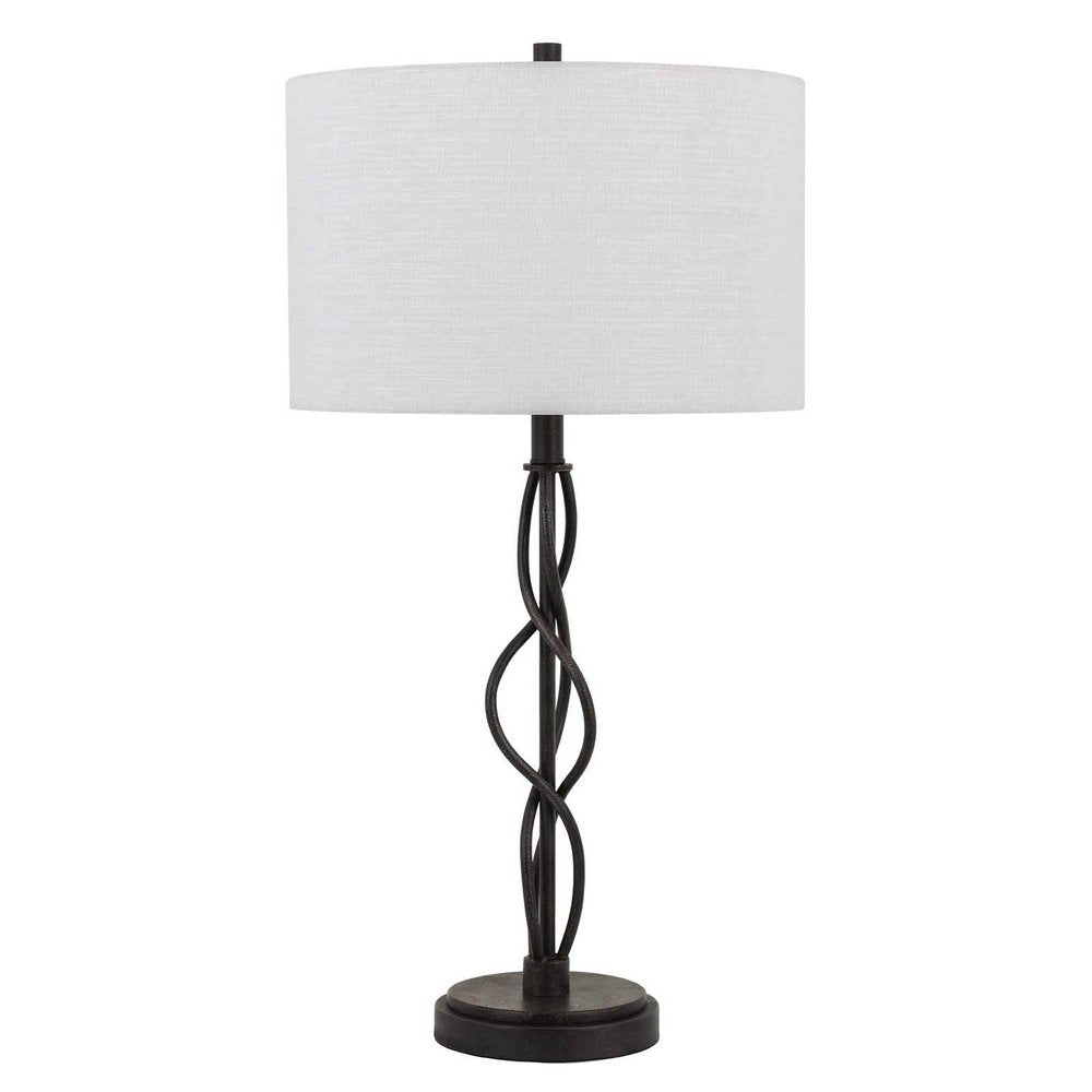 30" Black Metal Candlestick Table Lamp With Off White Drum Shade HomeRoots