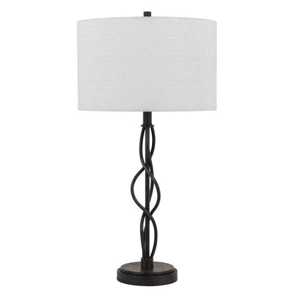 30" Black Metal Candlestick Table Lamp With Off White Drum Shade HomeRoots