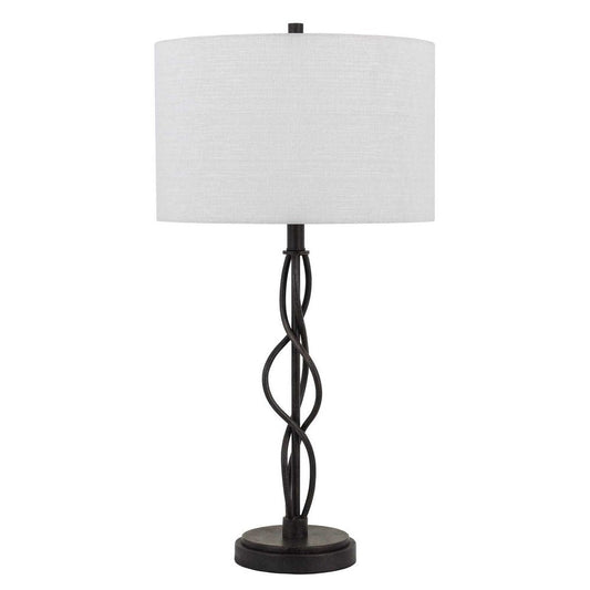 30" Black Metal Candlestick Table Lamp With Off White Drum Shade HomeRoots