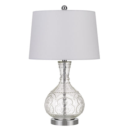 27" Clear Metal Table Lamp With White Rectangular Shade