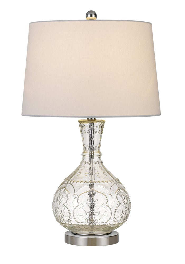 27" Clear Metal Round Table Lamp With White Shade HomeRoots