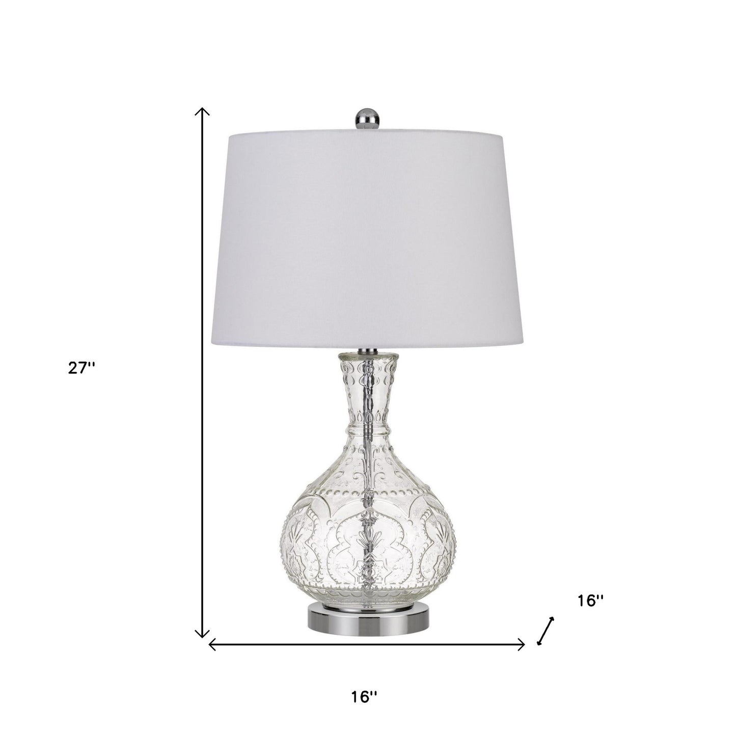 27" Clear Metal Table Lamp With White Rectangular Shade