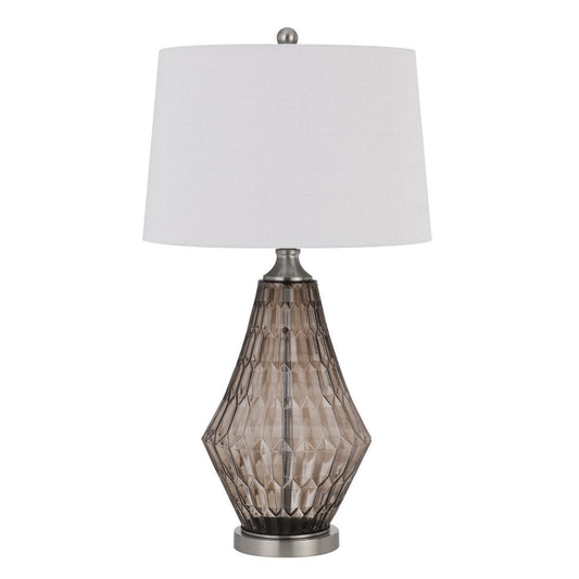 31" Gray Metal Geometric Table Lamp With Off White Empire Shade HomeRoots