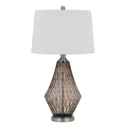 31" Gray Metal Geometric Table Lamp With Off White Empire Shade HomeRoots