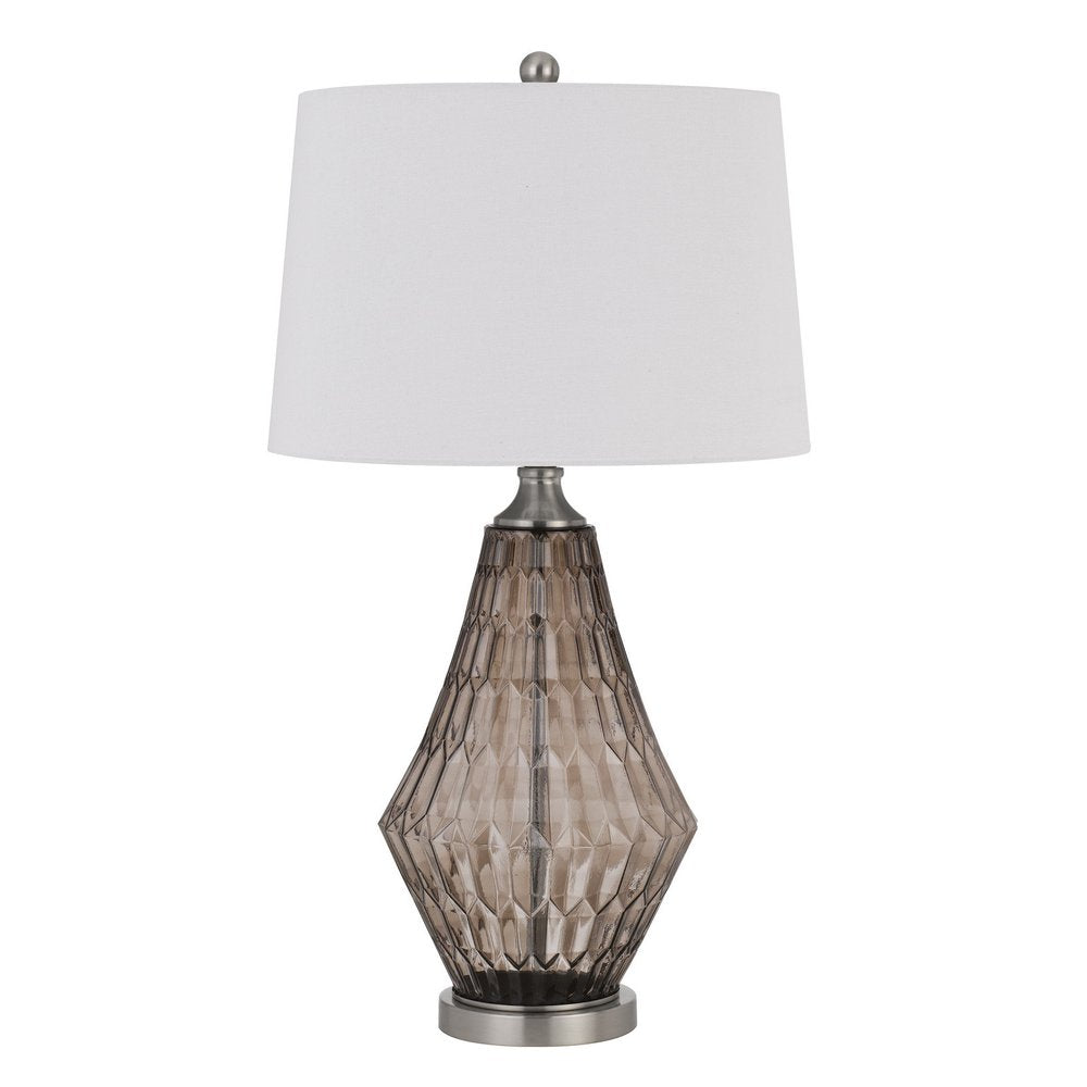 31" Gray Metal Geometric Table Lamp With Off White Empire Shade HomeRoots