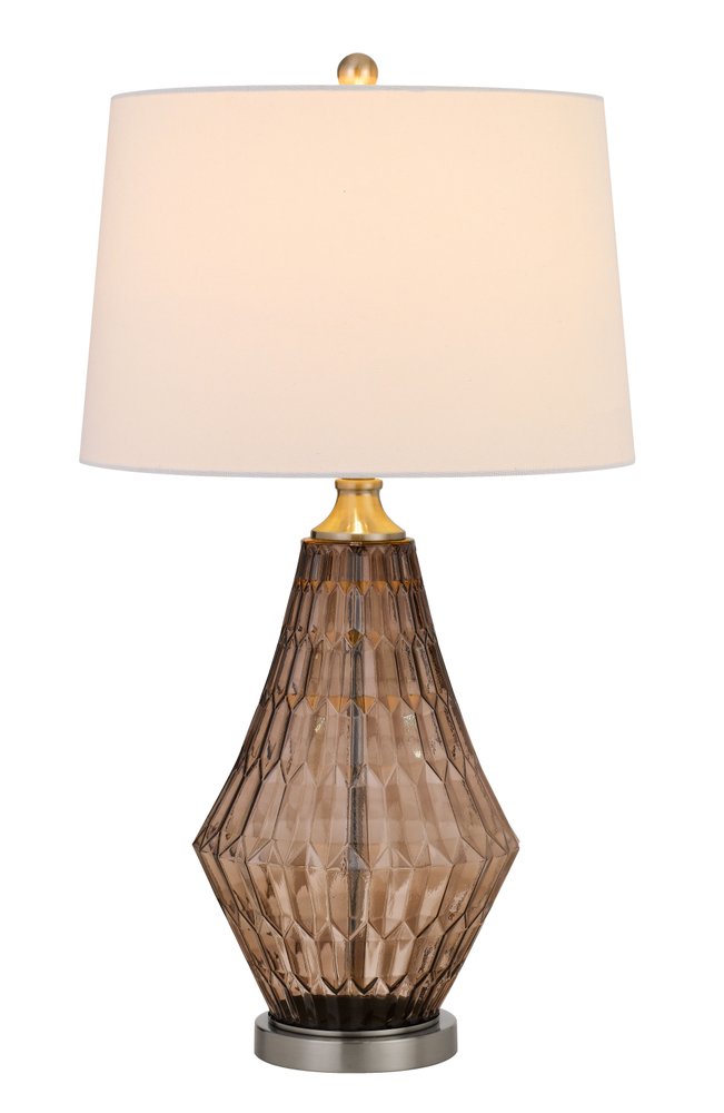 31" Gray Metal Geometric Table Lamp With Off White Empire Shade — view 2