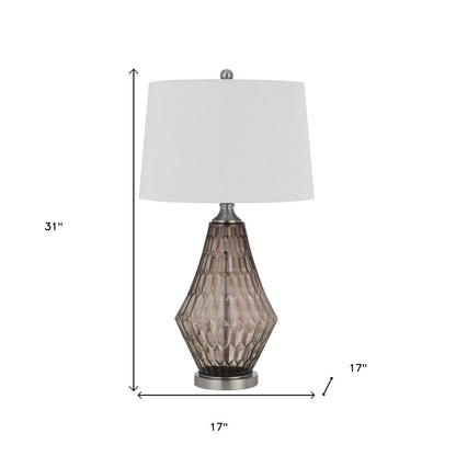 31" Gray Metal Geometric Table Lamp With Off White Empire Shade HomeRoots