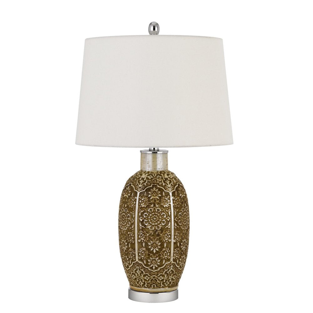 29" Brown Metal Table Lamp With Off White Empire Shade HomeRoots