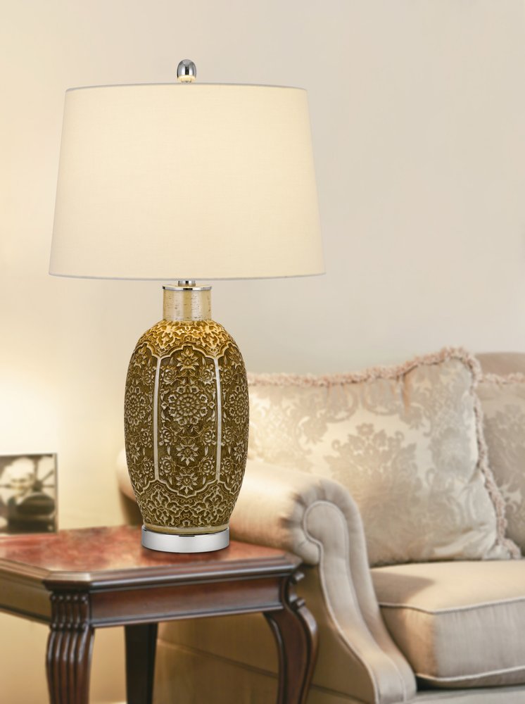 29" Brown Metal Table Lamp With Off White Empire Shade HomeRoots
