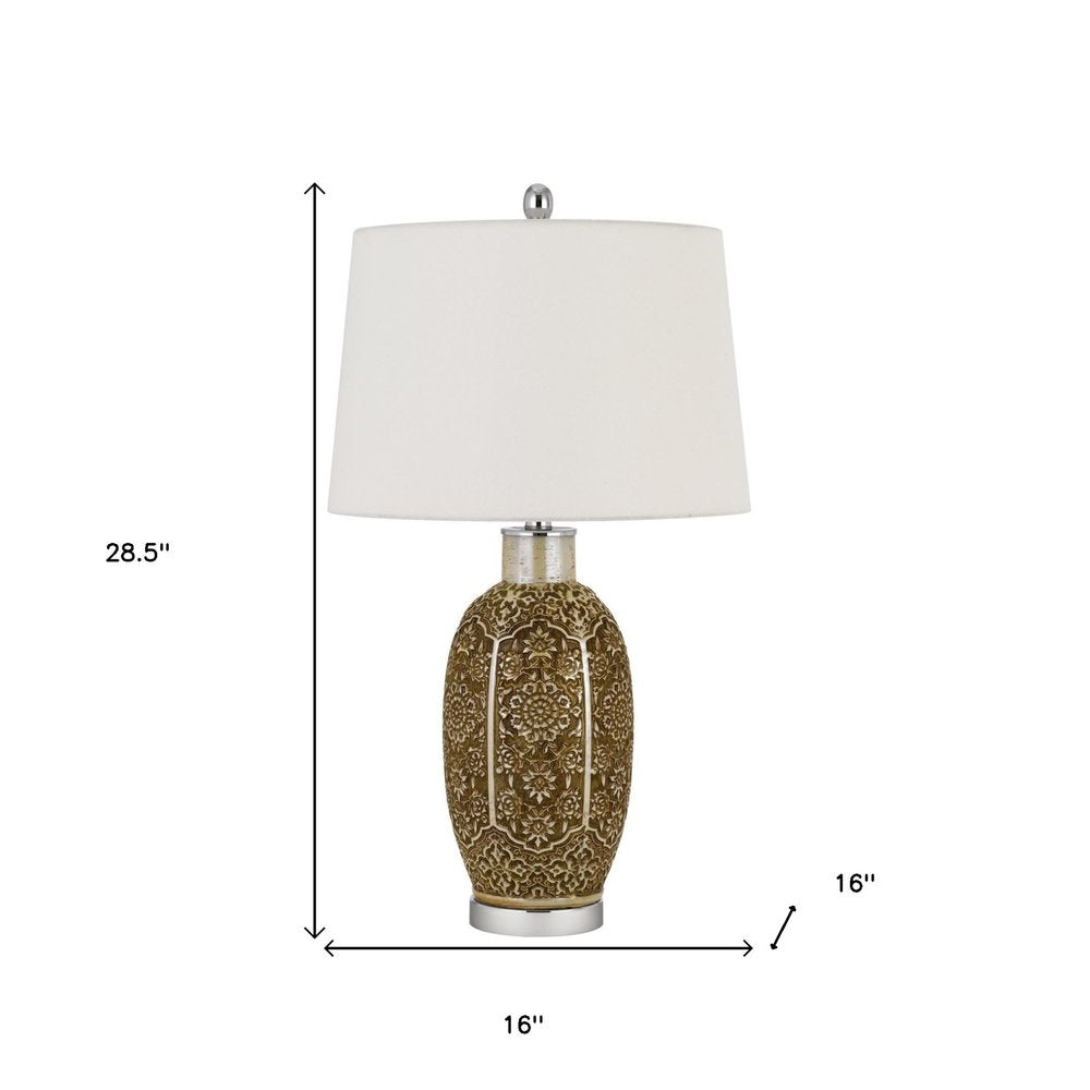29" Brown Metal Table Lamp With Off White Empire Shade HomeRoots