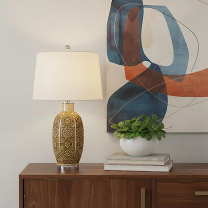 29" Brown Metal Table Lamp With Off White Empire Shade HomeRoots