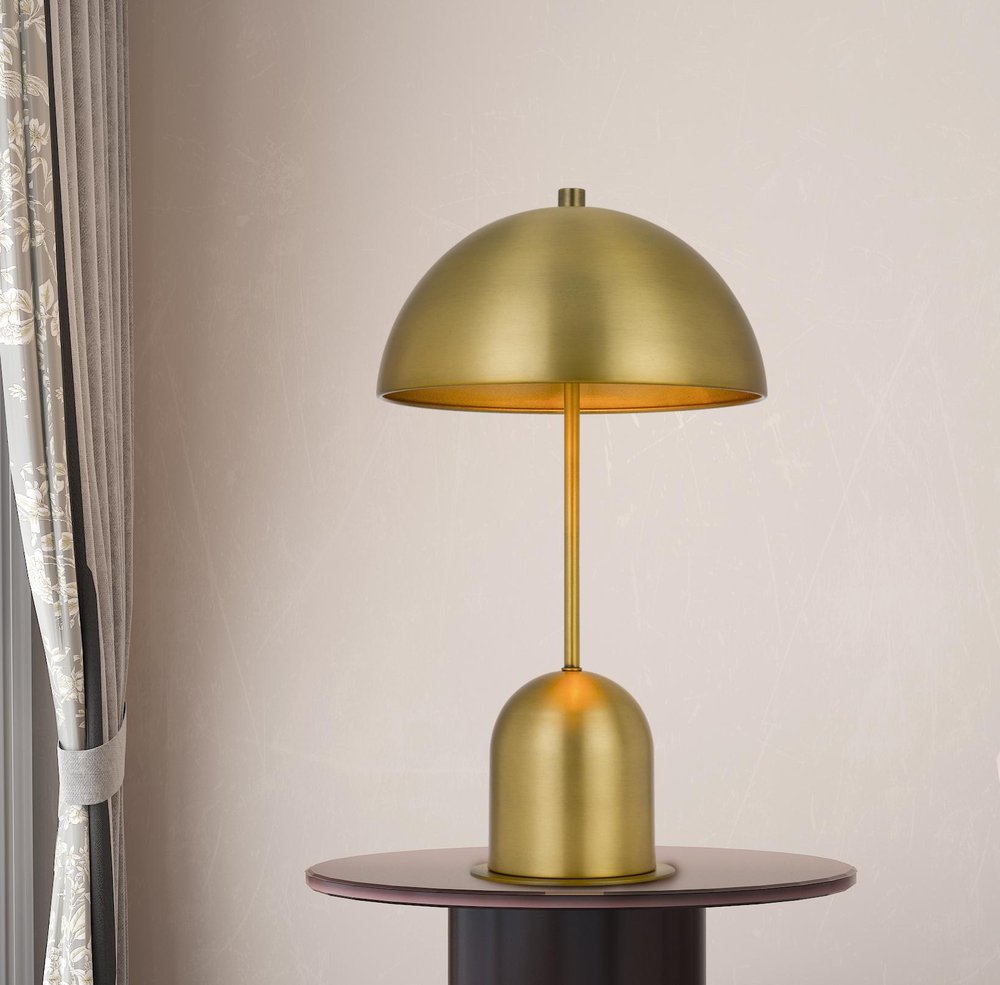 20" Antiqued Brass Metal Novelty Desk Lamp With Antiqued Brass Dome Shade HomeRoots