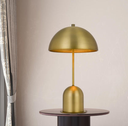 20" Antiqued Brass Metal Novelty Desk Lamp With Antiqued Brass Dome Shade HomeRoots