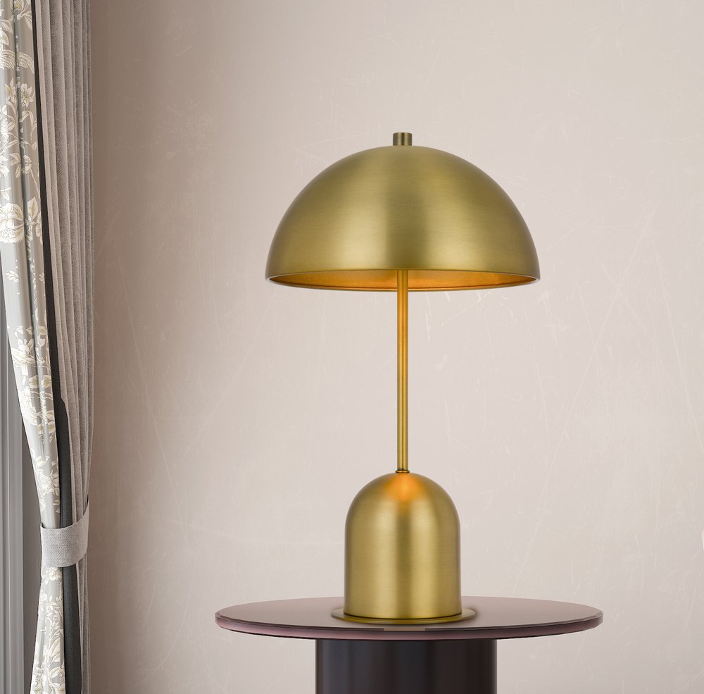 20" Antiqued Brass Metal Novelty Desk Lamp With Antiqued Brass Dome Shade HomeRoots