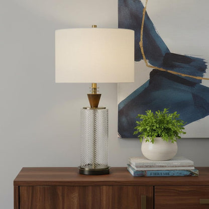 30" Clear Metal Table Lamp With White Empire Shade HomeRoots