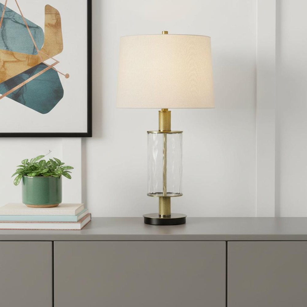 31" Clear Metal Table Lamp With White Empire Shade HomeRoots
