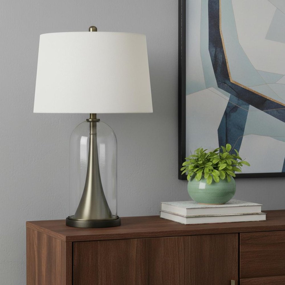 29" Clear Metal Table Lamp With White Empire Shade — view 5