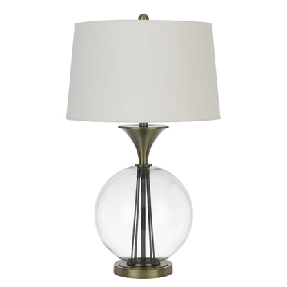 31" Clear Metal Table Lamp With White Empire Shade