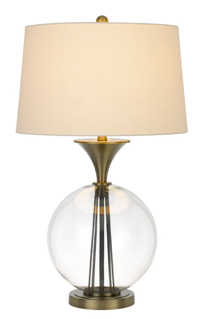 31" Clear Metal Table Lamp With White Empire Shade