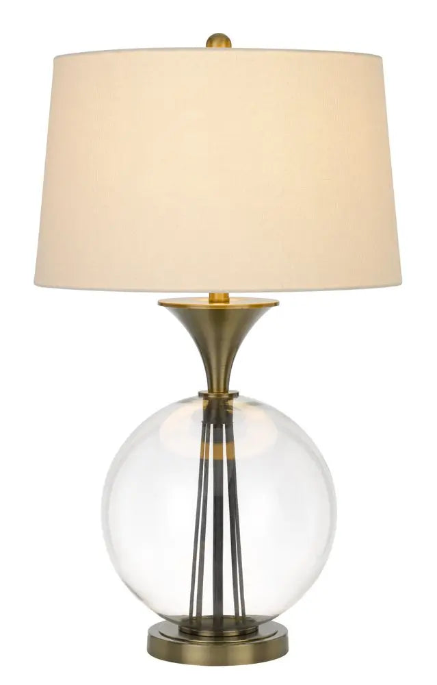 31" Bronze Metal Globe Table Lamp With White Empire Shade HomeRoots