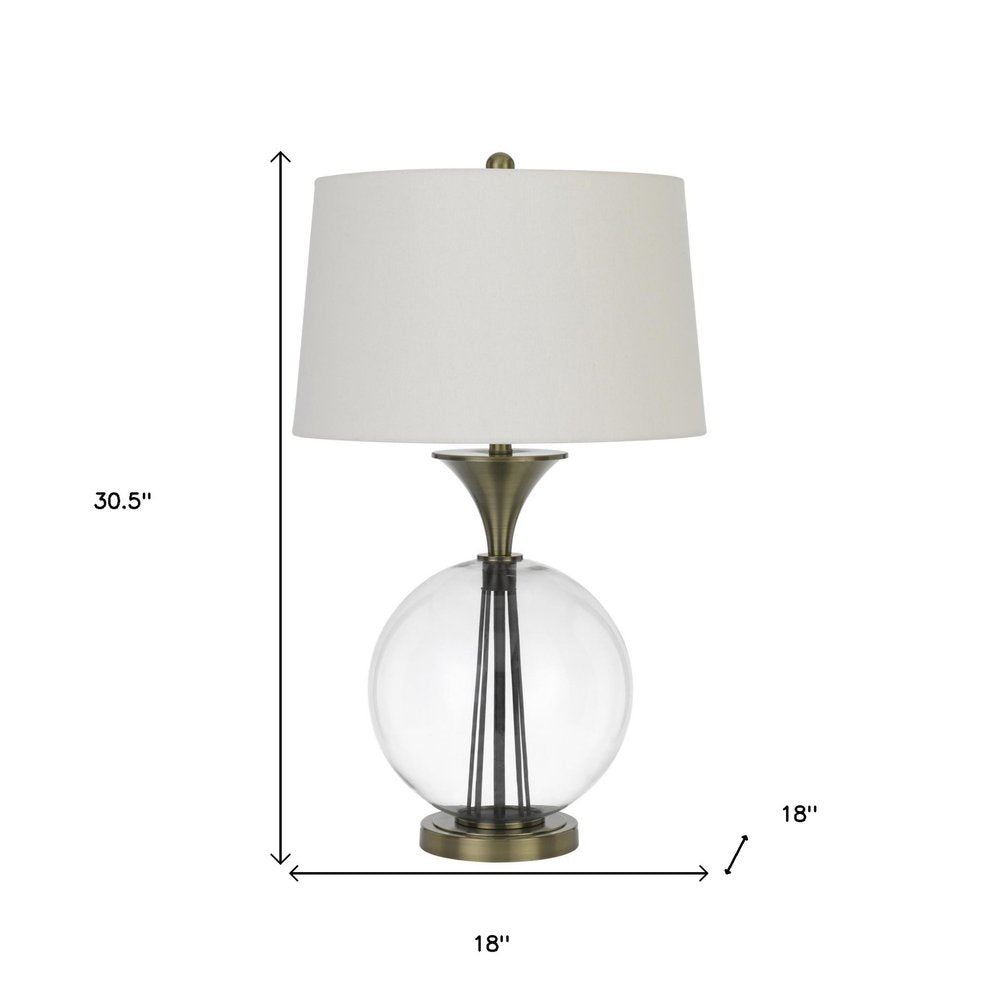 31" Bronze Metal Globe Table Lamp With White Empire Shade HomeRoots