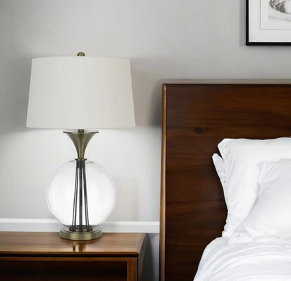 31" Bronze Metal Globe Table Lamp With White Empire Shade HomeRoots