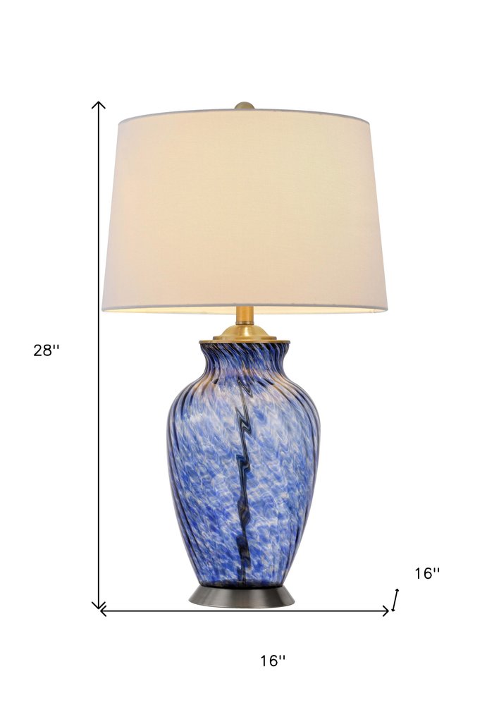 28" Blue Swirl Glass Table Lamp With White Empire Shade HomeRoots