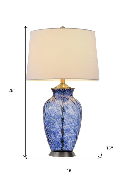 28" Blue Swirl Glass Table Lamp With White Empire Shade HomeRoots