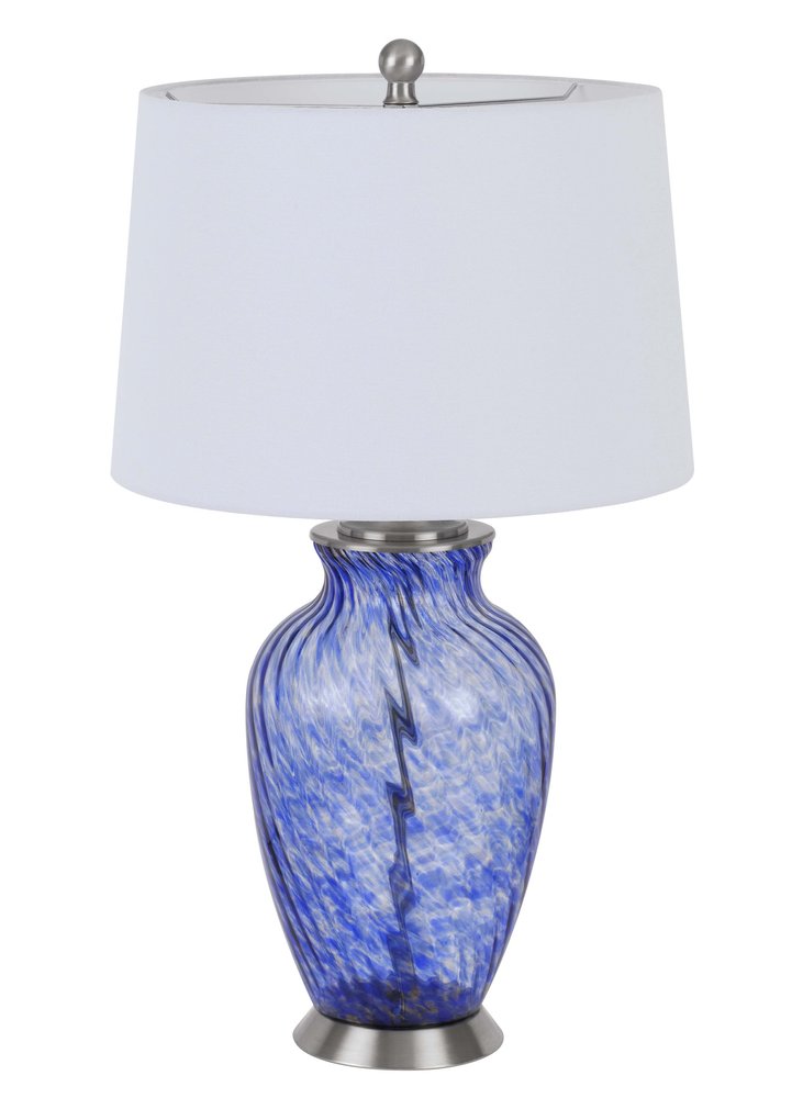 28" Blue Swirl Glass Table Lamp With White Empire Shade — view 2