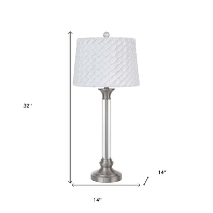 32" Nickel Metal Table Lamp With White Empire Shade