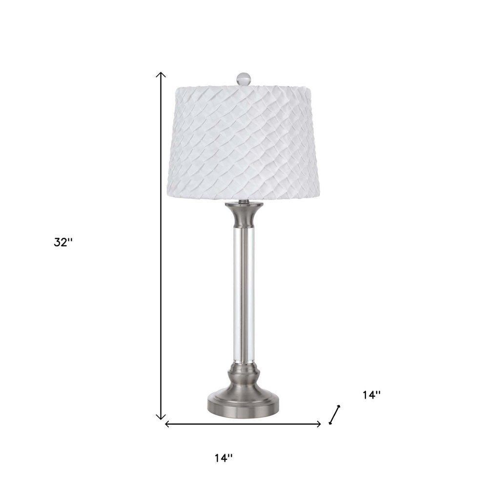 32" Nickel Metal Table Lamp With White Empire Shade HomeRoots