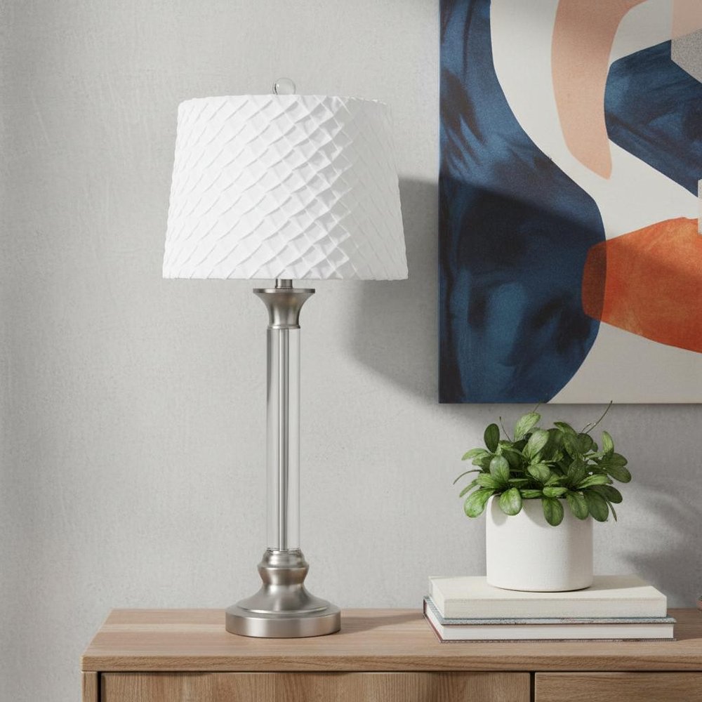 32" Nickel Metal Table Lamp With White Empire Shade HomeRoots