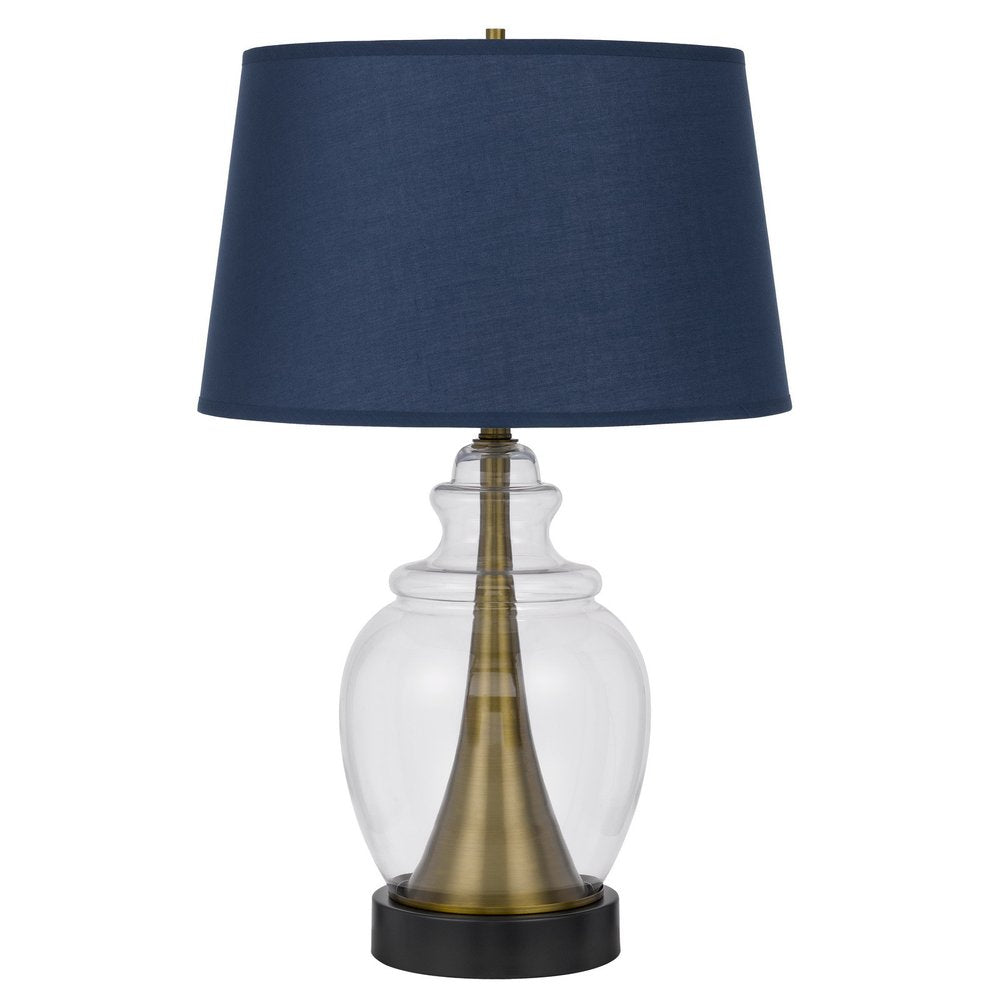 30" Black Metal Urn Table Lamp With Navy Blue Empire Shade — view 1