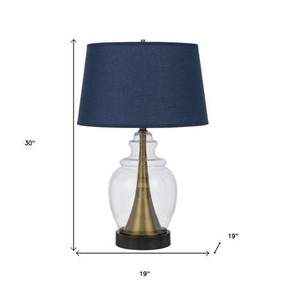 30" Black Metal Urn Table Lamp With Navy Blue Empire Shade HomeRoots