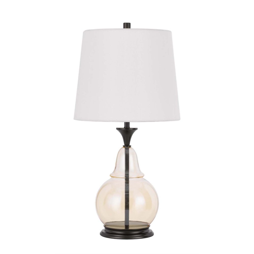 28" Clear Metal Table Lamp With White Empire Shade — view 1